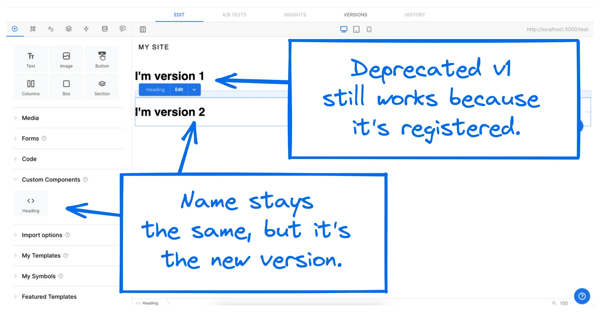 Custom components versioning